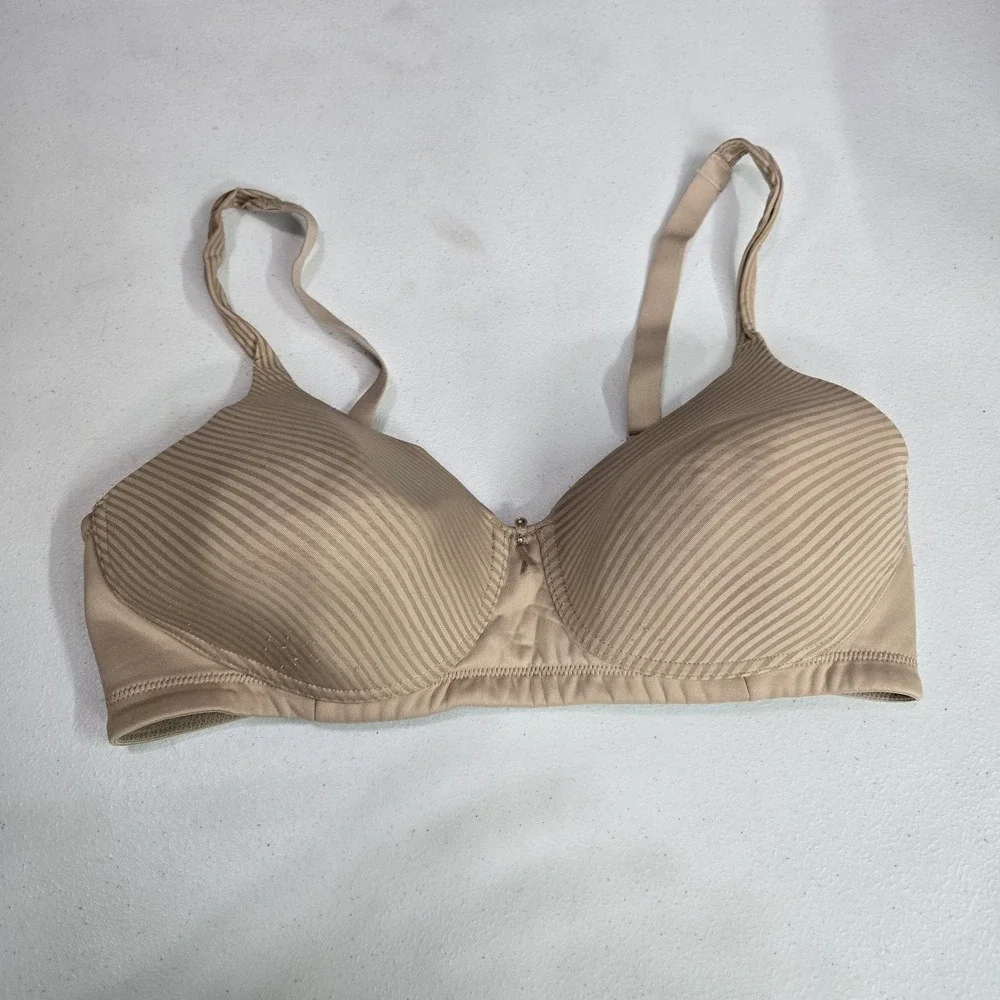 Vanity Fair Women Bra 36D Beige Striped‎ T Shirt Wireless Convertible